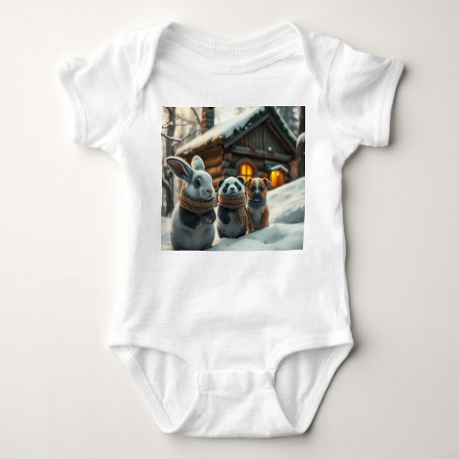 Bunny, puppy front & space neon Easter bunny back  T Shirt (Framsida)