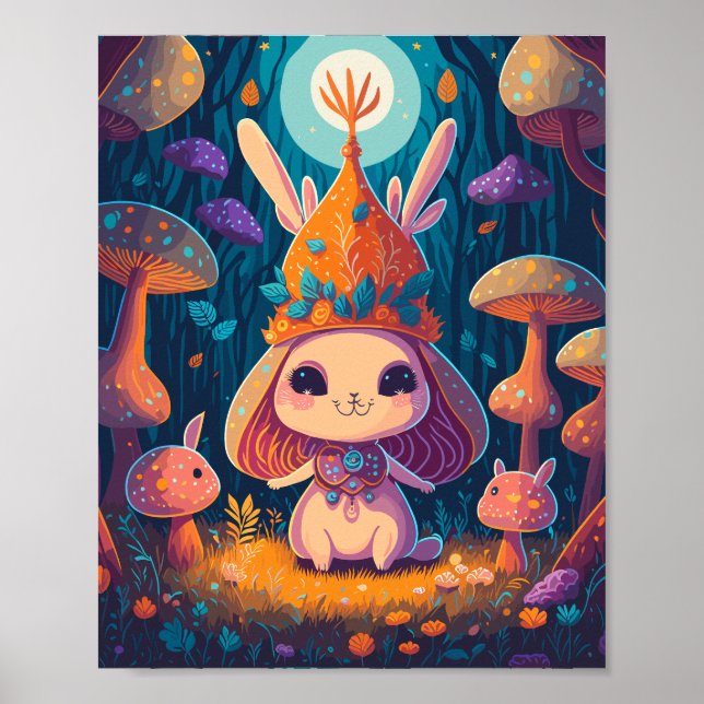 Bunny Queen Fantasy Forest Illustration Poster (Framsidan)