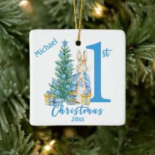 Bunny Rabbit 1st First Blue Personlig Helgdag Julgransprydnad Keramik
