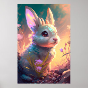 Bunny Rabbit Animal Porträtt Painting Wildlife Art Poster