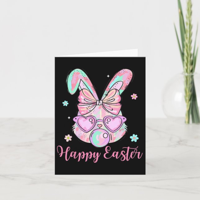 Bunny Rabbit Ansikte Coquette Bow Påsk Day Bubbleg Kort (Framsida)