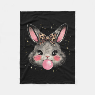 Bunny Rabbit Ansikte Leopard Coquette Bow Påsk Day Fleecefilt