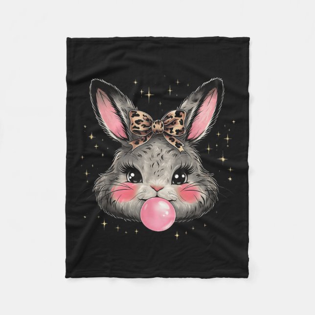 Bunny Rabbit Ansikte Leopard Coquette Bow Påsk Day Fleecefilt (Framsidan)
