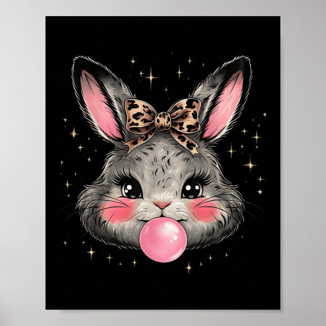 Bunny Rabbit Ansikte Leopard Coquette Bow Påsk Day Poster (Framsidan)