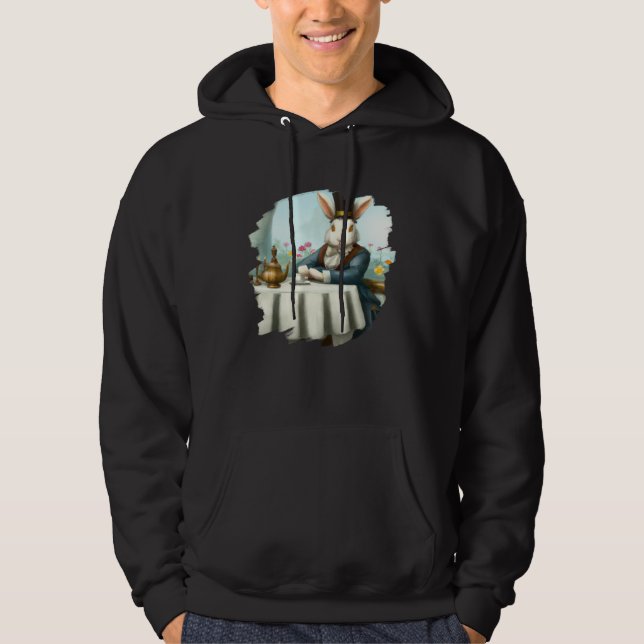 Bunny Rabbit Aristocrat at Cafe Drinking Coffee Te Hoodie (Framsida)