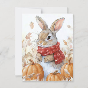 Bunny Rabbit Autumn Pumpkin Illustration Vykort