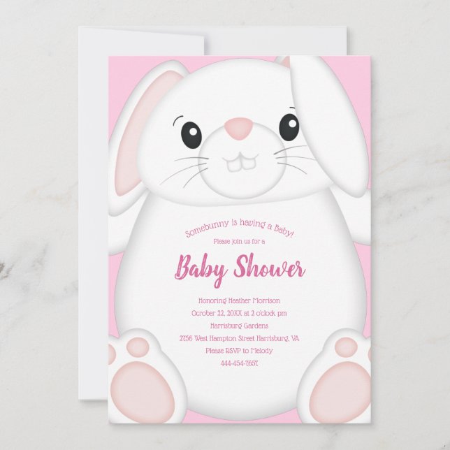 Bunny Rabbit Baby Shower Rosa Inbjudningar (Framsida)