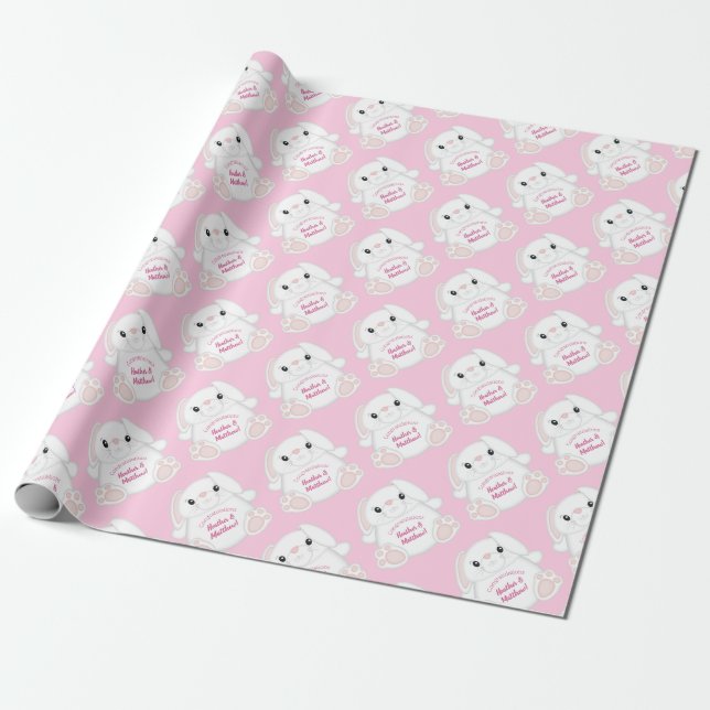 Bunny Rabbit Baby Shower Rosa Presentpapper (Utrullad)