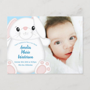 Bunny Rabbit Baby Shower Woodland Vykort