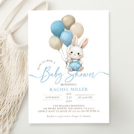 Bunny Rabbit Balloons Blue Boy Baby Shower Inbjudningar