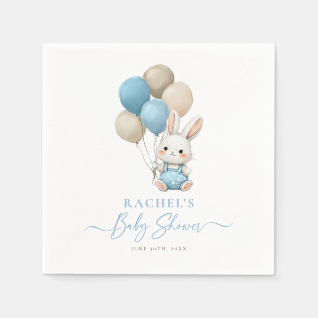 Bunny Rabbit Balloons Blue Pojke Shower Pappersservett (Framsidan)