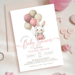 Bunny Rabbit Balloons Rosa Girl Baby Shower Inbjudningar