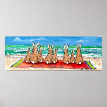 Bunny Rabbit Beach Blanket Ocean Blue Poster