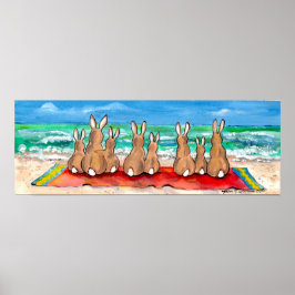 Bunny Rabbit Beach Blanket Ocean Blue Poster
