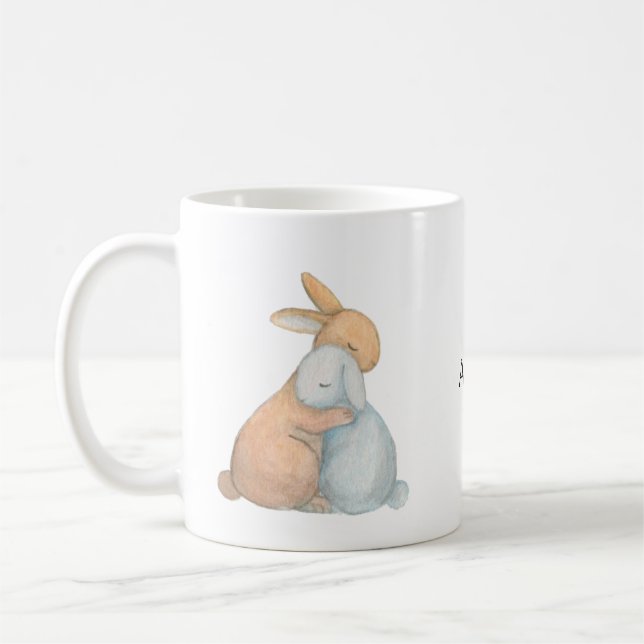 Bunny Rabbit Best Friends Hugging BFF, eget namn Kaffemugg (Vänster)