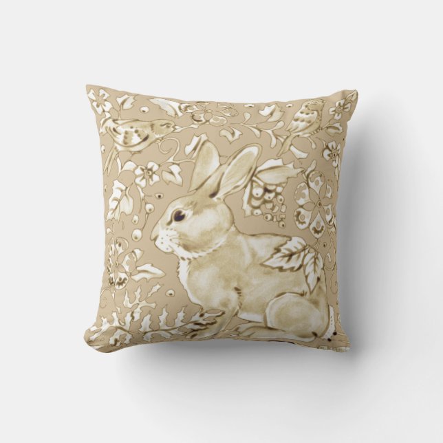 Bunny Rabbit Bird Beige Tan, Elfenbenskustens Blom Kudde (Framsida)