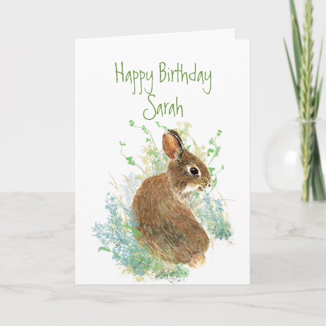 Bunny Rabbit Birthday Custom Name Animal Kort (Framsida)
