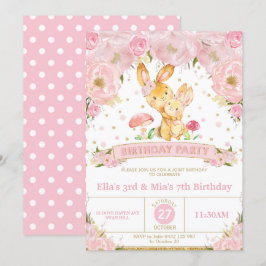 Bunny Rabbit Blommigt Joint Födelsedagsfest Sister Inbjudningar