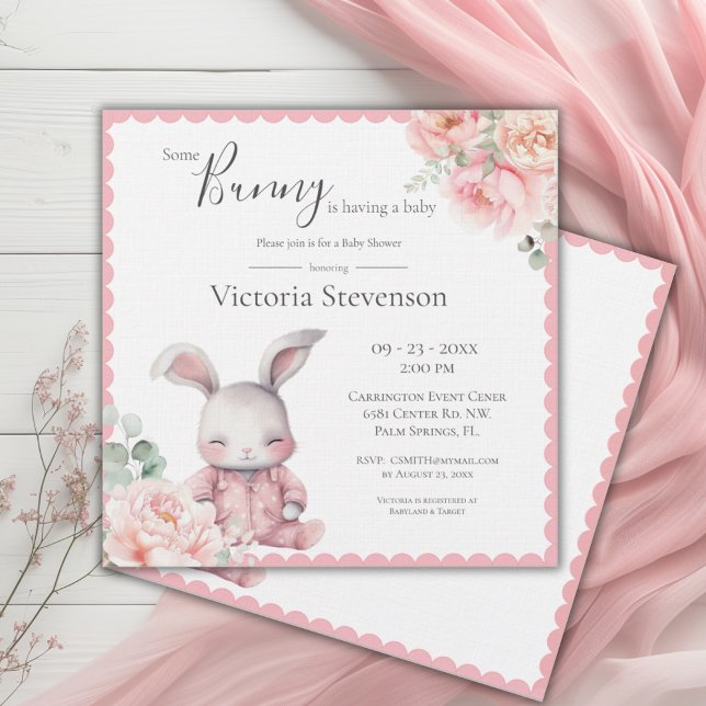Bunny Rabbit Blommigt Rosa Baby Shower (Skapare uppladdad)