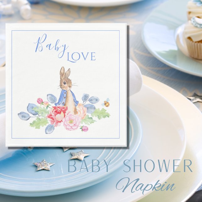 Bunny Rabbit Blue Baby Kärlek Baby Shower Pappersservett (Skapare uppladdad)