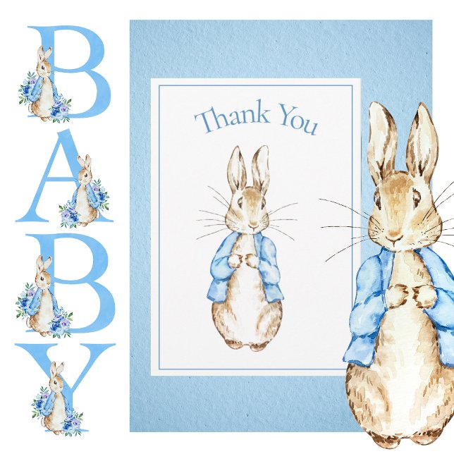 Bunny Rabbit Blue Baby Shower Tack Kort (Skapare uppladdad)