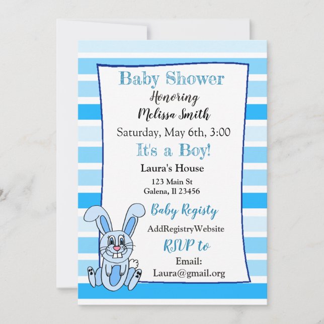 Bunny Rabbit Blue Boy Shower-inbjudningar Inbjudningar (Framsida)