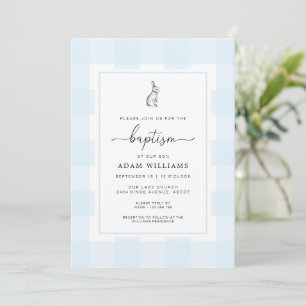Bunny Rabbit Blue Gingham Baptism-inbjudan Inbjudningar