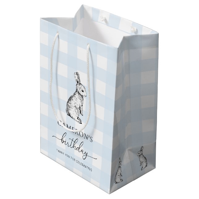 Bunny Rabbit Blue Gingham Favor Bag (Baksidan Vinklad)