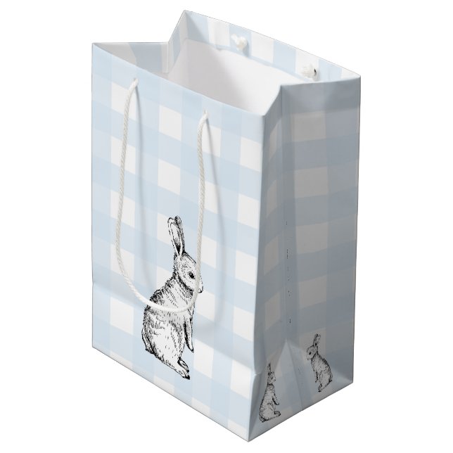 Bunny Rabbit Blue Gingham Gift Bag (Framsidan Vinklad)
