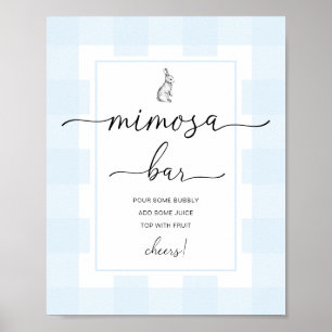 Bunny Rabbit Blue Gingham Mimosa Pub Sign Poster