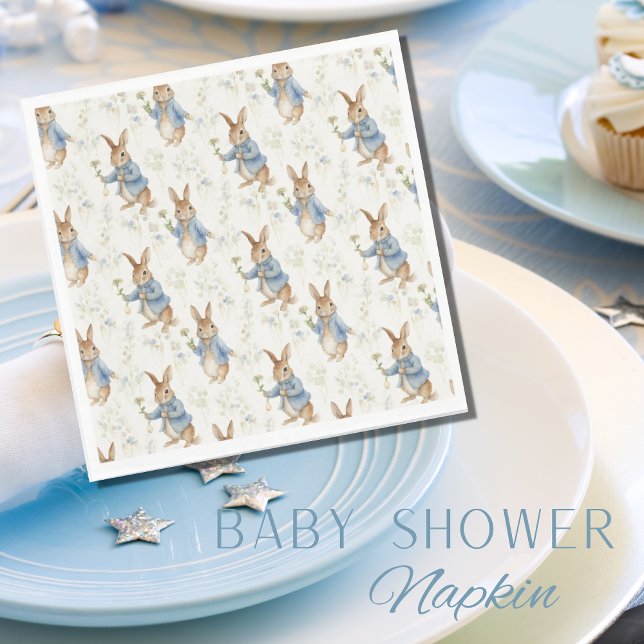 Bunny Rabbit Blue Greenery Baby Shower Pappersservett (Skapare uppladdad)