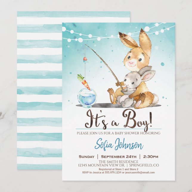 Bunny Rabbit Boy Shower Blue-inbjudan Inbjudningar (Fram/baksida)