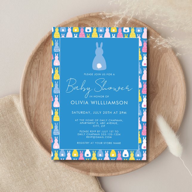 Bunny Rabbit Boy Shower Inbjudningar (Modern Bunny Blue Baby Shower Blue Invitation. Boy Baby Shower Invitation)