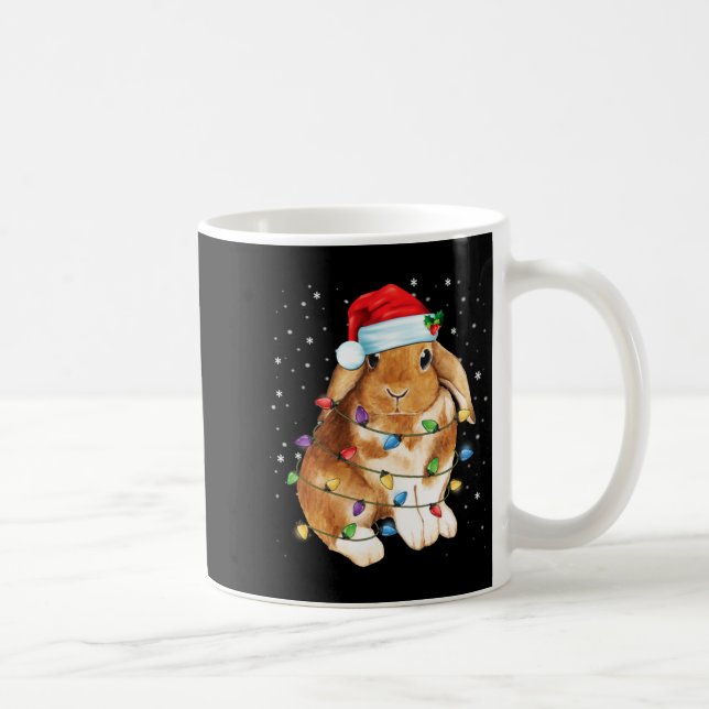 Bunny Rabbit Christmas Lights Santa Hat Funny Xmas Kaffemugg (Höger)