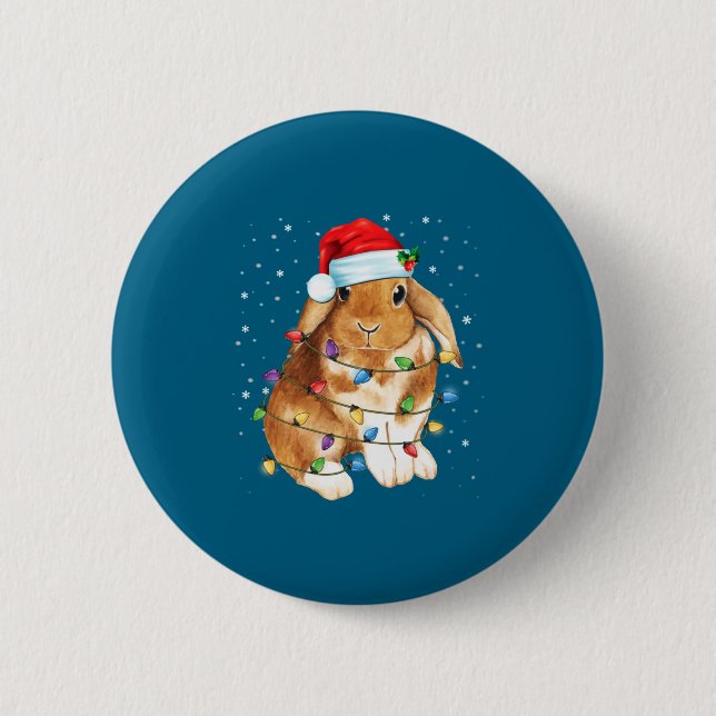 Bunny Rabbit Christmas Lights Santa Hat Funny Xmas Knapp (Framsida)