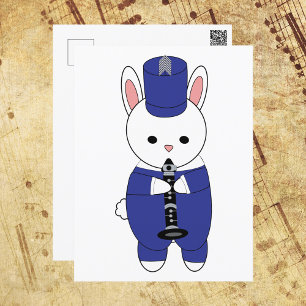 Bunny Rabbit Clarinet Marching Band Blue White Vykort