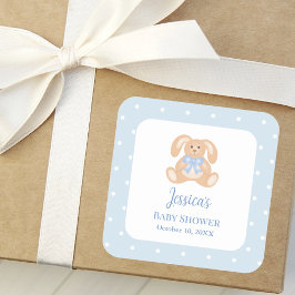 Bunny Rabbit Classic Polka dots Boy Shower Fyrkantigt Klistermärke