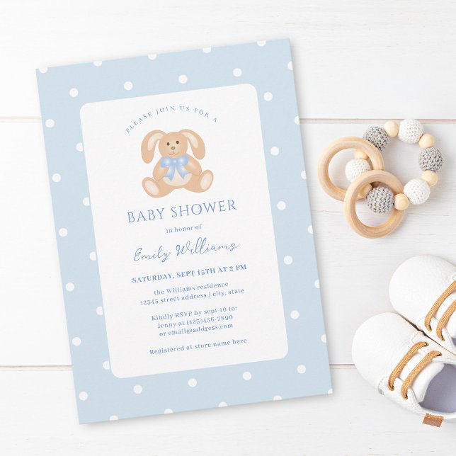 Bunny Rabbit Classic Polka dots Boy Shower Inbjudningar (Skapare uppladdad)