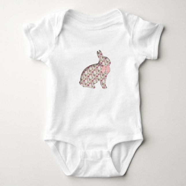 Bunny Rabbit Collage Decoupage Rosa Flowers Påsk T Shirt (Framsida)