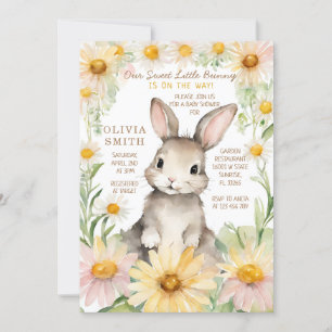 Bunny Rabbit Daisy Blomsterträdgård Baby Shower Inbjudningar
