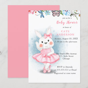 Bunny Rabbit Dancing Ballerina Baby Shower Inbjudningar