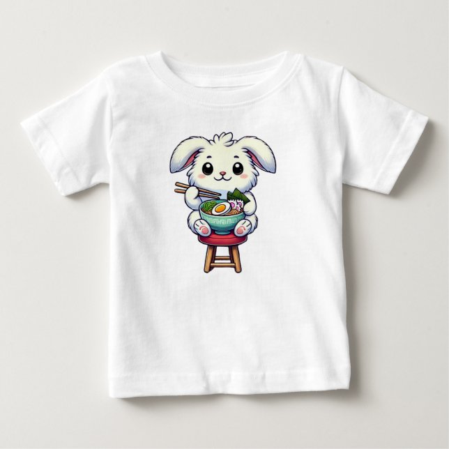 Bunny Rabbit Eating Ramen T Shirt (Framsida)