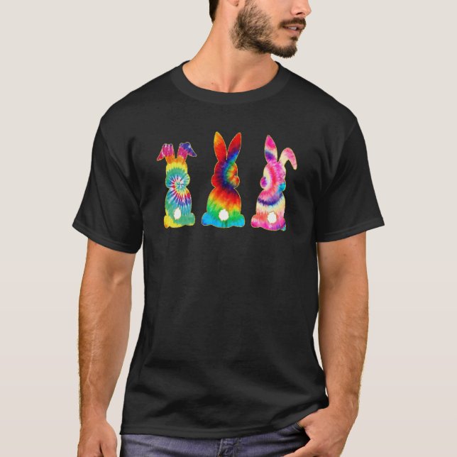 Bunny Rabbit Eggs Hunting Glad påsk Day Tie Dye T Shirt (Framsida)