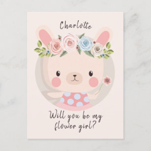 Bunny Rabbit Flower Girl Frieri Card Vykort