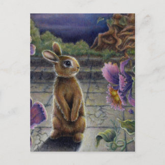 Bunny Rabbit & Flowers Night Dreaming Vykort