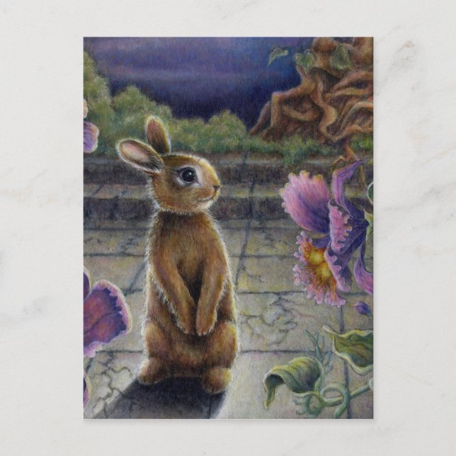 Bunny Rabbit & Flowers Night Dreaming Vykort (Framsida)