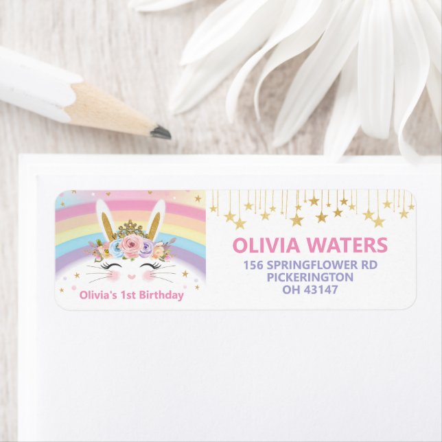 Bunny Rabbit Födelsedagsfest Returadress Etikett (Insitu)