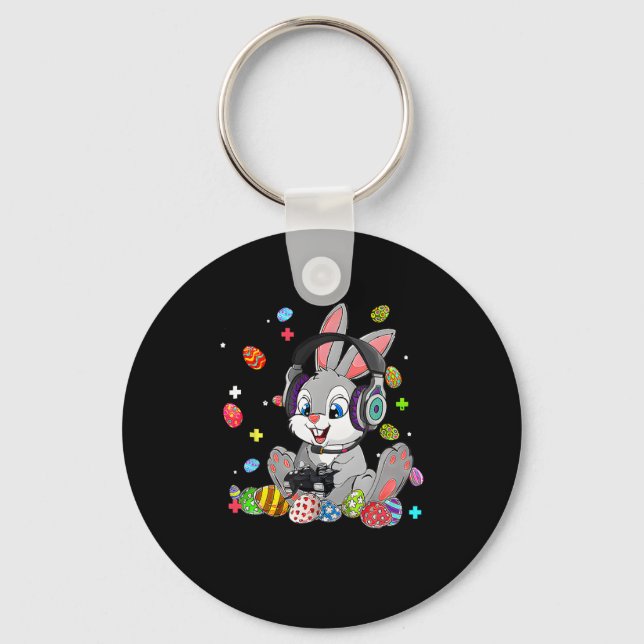 Bunny Rabbit Gaming Glad påsk Day Gamer Boy Gir Nyckelring (Framsida)