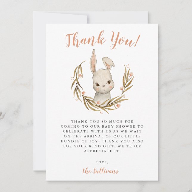 Bunny Rabbit Girl Baby Shower Tack Kort (Framsida)