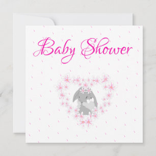 Bunny Rabbit Girl Rosa Baby Shower-inbjudan